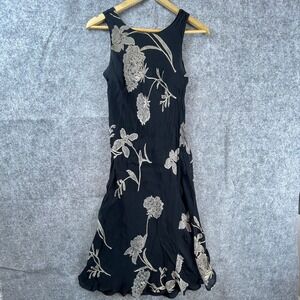 Rene Derhy Dress Medium Black Floral 90s Dark Romantic Elegant Rachel Friends
